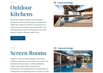 Outdoor Design Website for Amelia Outdoors Services Page